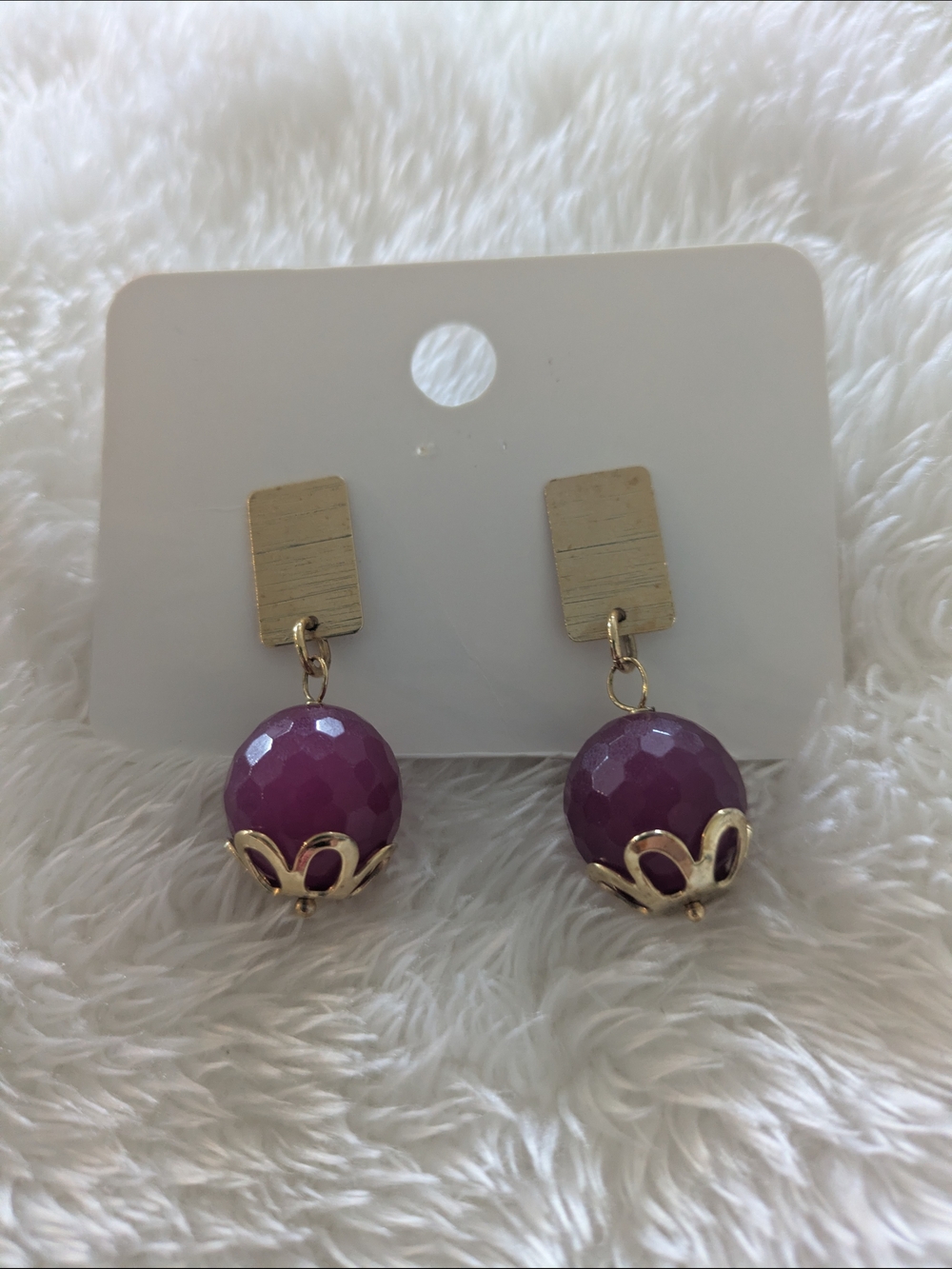 Gold and Purple Faceted Bead Drop Earrings